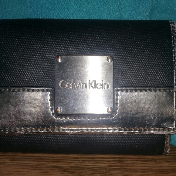 Calvin Klein Handbags - Calvin Klein Trifold Silver & Black Wallet